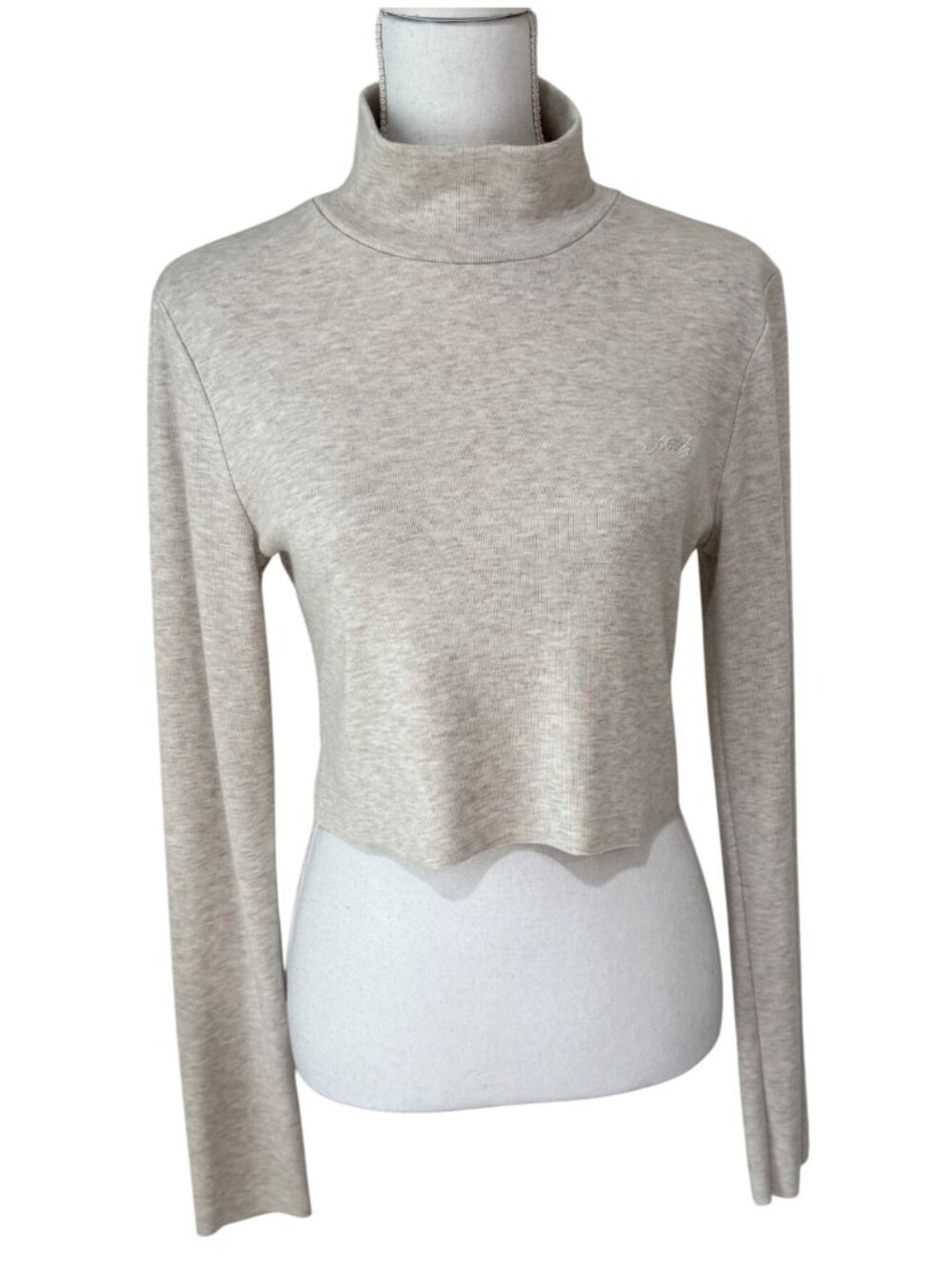 KITH Top Size Large Oatmeal Beige Turtleneck Cropped Pullover Long Sleeve